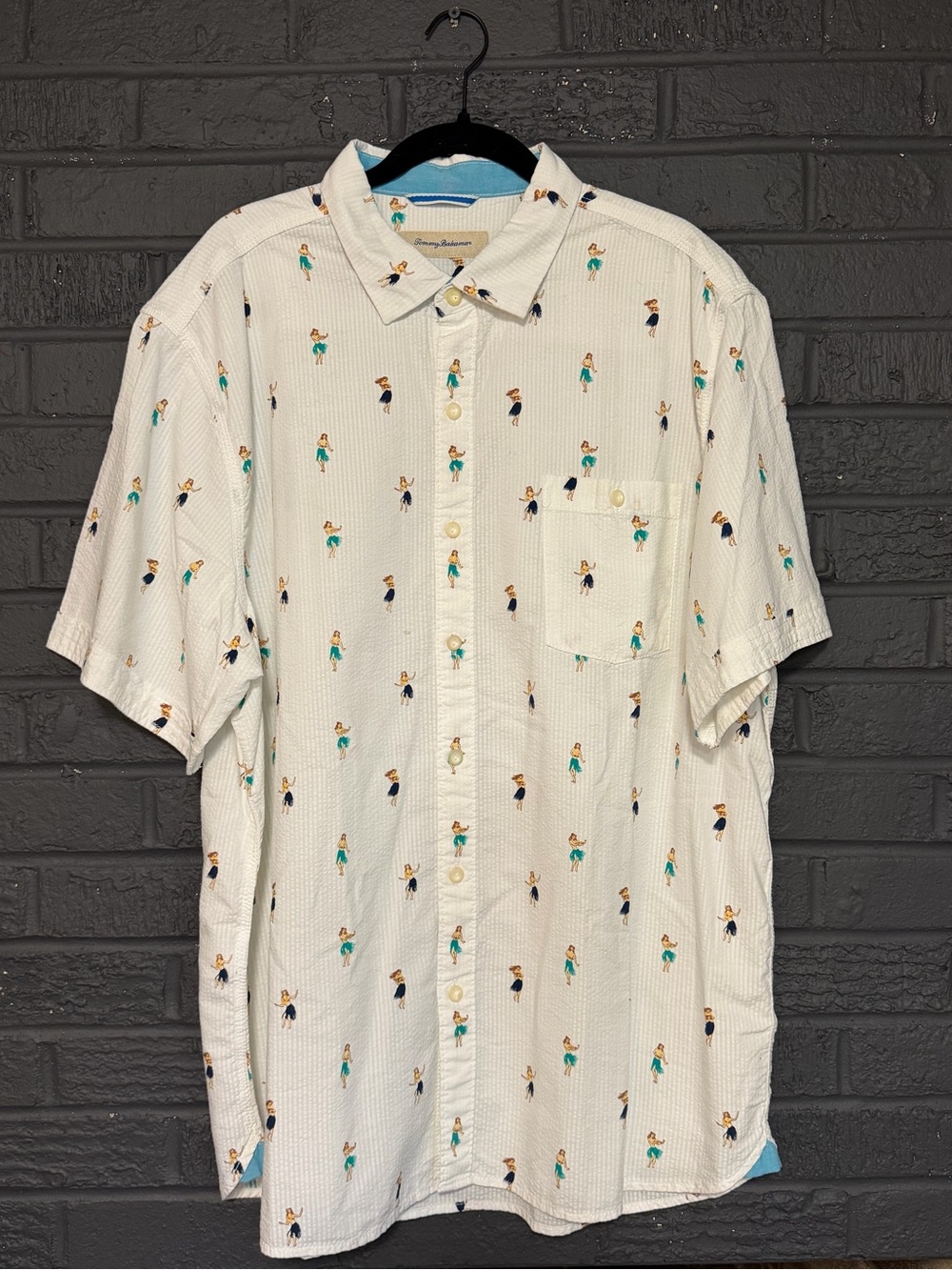 Tommy Bahama White Short-Sleeve Button-Down with Mini Figurine Print